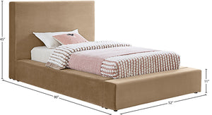 Meridian Furniture Dorian Velvet Twin Bed Low Profile Upholstered Frame and Headboard for Modern Bedrooms Beige DorianBeige-T