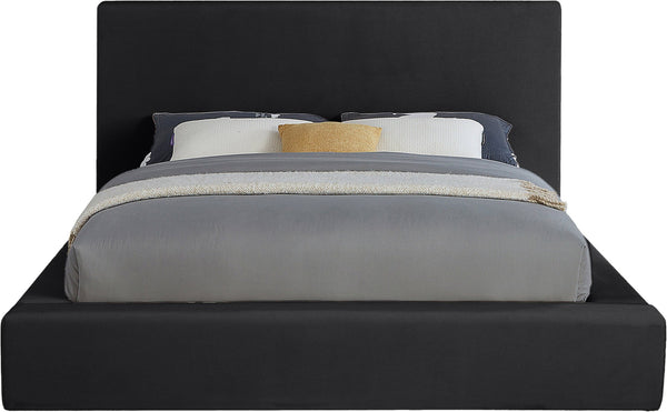 Meridian Furniture Dorian Queen Bed Low Profile Velvet Upholstered Frame with Slatted Support for Modern Bedrooms Black DorianBlack-Q