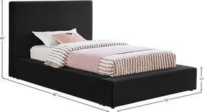 Meridian Furniture Dorian Velvet Twin Bed Low Profile Upholstered Frame and Headboard for Modern Bedrooms Black DorianBlack-T