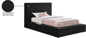 Meridian Furniture Dorian Velvet Twin Bed Low Profile Upholstered Frame and Headboard for Modern Bedrooms Black DorianBlack-T
