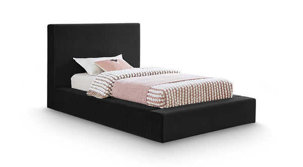 Meridian Furniture Dorian Velvet Twin Bed Low Profile Upholstered Frame and Headboard for Modern Bedrooms Black DorianBlack-T