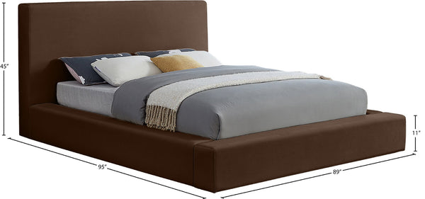 Meridian Furniture Dorian Low Profile King Bed Upholstered Velvet Panel Headboard for Modern Bedroom Decor Brown DorianBrown-K