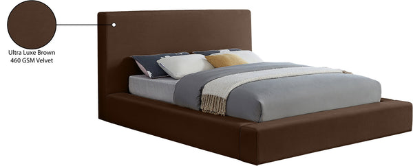 Meridian Furniture Dorian Low Profile King Bed Upholstered Velvet Panel Headboard for Modern Bedroom Decor Brown DorianBrown-K