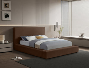 Meridian Furniture Dorian Low Profile King Bed Upholstered Velvet Panel Headboard for Modern Bedroom Decor Brown DorianBrown-K
