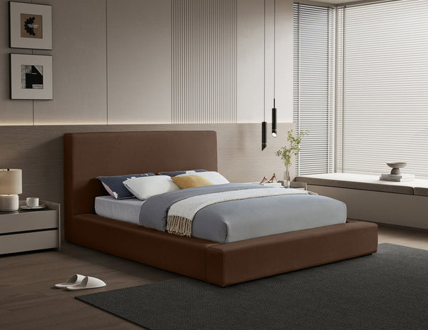 Meridian Furniture Dorian Low Profile King Bed Upholstered Velvet Panel Headboard for Modern Bedroom Decor Brown DorianBrown-K