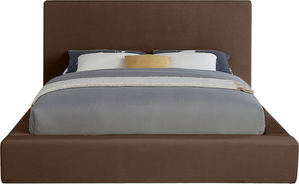 Meridian Furniture Dorian Low Profile King Bed Upholstered Velvet Panel Headboard for Modern Bedroom Decor Brown DorianBrown-K