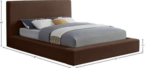 Meridian Furniture Dorian Queen Bed Low Profile Velvet Upholstered Frame with Slatted Support for Modern Bedrooms Brown DorianBrown-Q