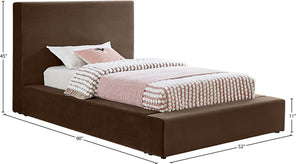 Meridian Furniture Dorian Velvet Twin Bed Low Profile Upholstered Frame and Headboard for Modern Bedrooms Brown DorianBrown-T