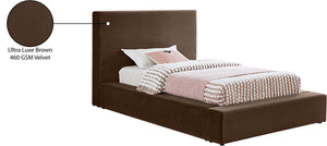 Meridian Furniture Dorian Velvet Twin Bed Low Profile Upholstered Frame and Headboard for Modern Bedrooms Brown DorianBrown-T