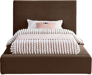 Meridian Furniture Dorian Velvet Twin Bed Low Profile Upholstered Frame and Headboard for Modern Bedrooms Brown DorianBrown-T