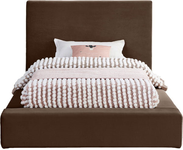 Meridian Furniture Dorian Velvet Twin Bed Low Profile Upholstered Frame and Headboard for Modern Bedrooms Brown DorianBrown-T