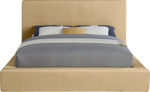 Meridian Furniture Dorian Full Bed Velvet Upholstered Low Profile Frame for Contemporary Bedroom Style Camel DorianCamel-F