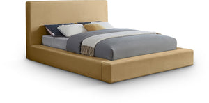 Meridian Furniture Dorian Low Profile King Bed Upholstered Velvet Panel Headboard for Modern Bedroom Decor Camel DorianCamel-K