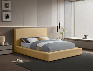 Meridian Furniture Dorian Low Profile King Bed Upholstered Velvet Panel Headboard for Modern Bedroom Decor Camel DorianCamel-K