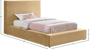 Meridian Furniture Dorian Velvet Twin Bed Low Profile Upholstered Frame and Headboard for Modern Bedrooms Camel DorianCamel-T