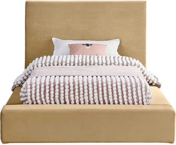 Meridian Furniture Dorian Velvet Twin Bed Low Profile Upholstered Frame and Headboard for Modern Bedrooms Camel DorianCamel-T