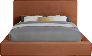 Meridian Furniture Dorian Full Bed Velvet Upholstered Low Profile Frame for Contemporary Bedroom Style Cognac DorianCognac-F