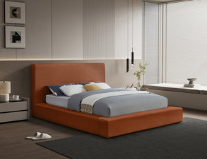 Meridian Furniture Dorian Low Profile King Bed Upholstered Velvet Panel Headboard for Modern Bedroom Decor Cognac DorianCognac-K