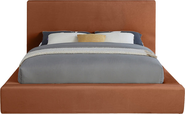 Meridian Furniture Dorian Low Profile King Bed Upholstered Velvet Panel Headboard for Modern Bedroom Decor Cognac DorianCognac-K