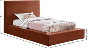 Meridian Furniture Dorian Velvet Twin Bed Low Profile Upholstered Frame and Headboard for Modern Bedrooms Cognac DorianCognac-T