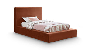 Meridian Furniture Dorian Velvet Twin Bed Low Profile Upholstered Frame and Headboard for Modern Bedrooms Cognac DorianCognac-T