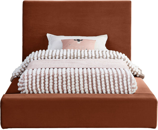 Meridian Furniture Dorian Velvet Twin Bed Low Profile Upholstered Frame and Headboard for Modern Bedrooms Cognac DorianCognac-T