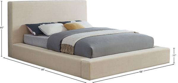 Meridian Furniture Dorian Full Bed Velvet Upholstered Low Profile Frame for Contemporary Bedroom Style Cream DorianCream-F