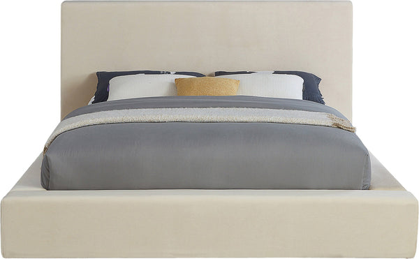 Meridian Furniture Dorian Low Profile King Bed Upholstered Velvet Panel Headboard for Modern Bedroom Decor Cream DorianCream-K