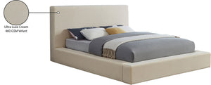 Meridian Furniture Dorian Queen Bed Low Profile Velvet Upholstered Frame with Slatted Support for Modern Bedrooms Cream DorianCream-Q