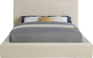 Meridian Furniture Dorian Queen Bed Low Profile Velvet Upholstered Frame with Slatted Support for Modern Bedrooms Cream DorianCream-Q