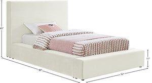Meridian Furniture Dorian Velvet Twin Bed Low Profile Upholstered Frame and Headboard for Modern Bedrooms Cream DorianCream-T