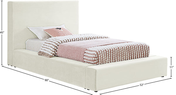 Meridian Furniture Dorian Velvet Twin Bed Low Profile Upholstered Frame and Headboard for Modern Bedrooms Cream DorianCream-T