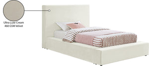 Meridian Furniture Dorian Velvet Twin Bed Low Profile Upholstered Frame and Headboard for Modern Bedrooms Cream DorianCream-T