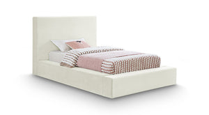 Meridian Furniture Dorian Velvet Twin Bed Low Profile Upholstered Frame and Headboard for Modern Bedrooms Cream DorianCream-T