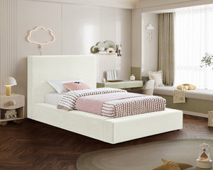 Meridian Furniture Dorian Velvet Twin Bed Low Profile Upholstered Frame and Headboard for Modern Bedrooms Cream DorianCream-T