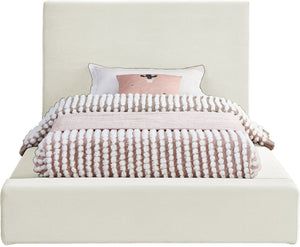Meridian Furniture Dorian Velvet Twin Bed Low Profile Upholstered Frame and Headboard for Modern Bedrooms Cream DorianCream-T