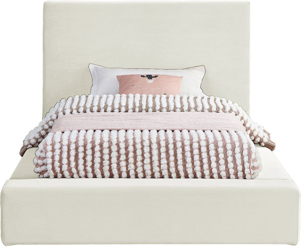 Meridian Furniture Dorian Velvet Twin Bed Low Profile Upholstered Frame and Headboard for Modern Bedrooms Cream DorianCream-T
