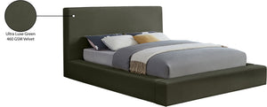 Meridian Furniture Dorian Queen Bed Low Profile Velvet Upholstered Frame with Slatted Support for Modern Bedrooms Green DorianGreen-Q