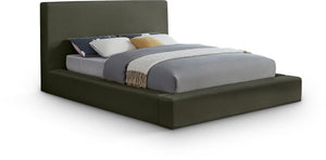 Meridian Furniture Dorian Queen Bed Low Profile Velvet Upholstered Frame with Slatted Support for Modern Bedrooms Green DorianGreen-Q