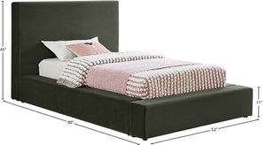 Meridian Furniture Dorian Velvet Twin Bed Low Profile Upholstered Frame and Headboard for Modern Bedrooms Green DorianGreen-T