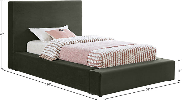 Meridian Furniture Dorian Velvet Twin Bed Low Profile Upholstered Frame and Headboard for Modern Bedrooms Green DorianGreen-T