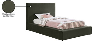 Meridian Furniture Dorian Velvet Twin Bed Low Profile Upholstered Frame and Headboard for Modern Bedrooms Green DorianGreen-T