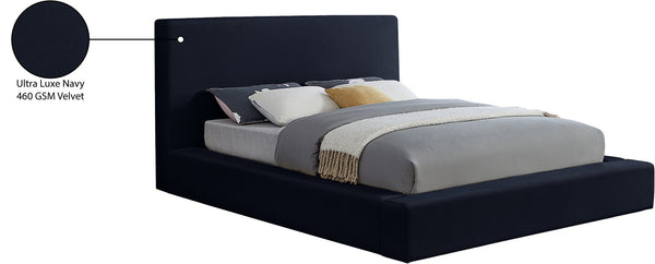 Meridian Furniture Dorian Full Bed Velvet Upholstered Low Profile Frame for Contemporary Bedroom Style Navy DorianNavy-F