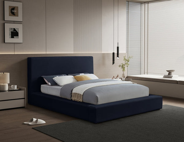 Meridian Furniture Dorian Full Bed Velvet Upholstered Low Profile Frame for Contemporary Bedroom Style Navy DorianNavy-F
