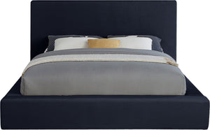 Meridian Furniture Dorian Low Profile King Bed Upholstered Velvet Panel Headboard for Modern Bedroom Decor Navy DorianNavy-K