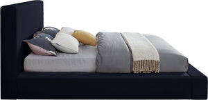 Meridian Furniture Dorian Low Profile King Bed Upholstered Velvet Panel Headboard for Modern Bedroom Decor Navy DorianNavy-K