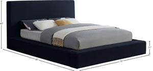 Meridian Furniture Dorian Queen Bed Low Profile Velvet Upholstered Frame with Slatted Support for Modern Bedrooms Navy DorianNavy-Q
