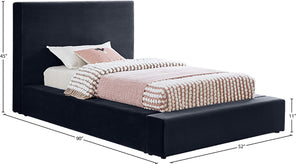 Meridian Furniture Dorian Velvet Twin Bed Low Profile Upholstered Frame and Headboard for Modern Bedrooms Navy DorianNavy-T