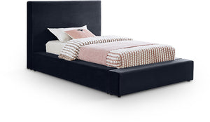 Meridian Furniture Dorian Velvet Twin Bed Low Profile Upholstered Frame and Headboard for Modern Bedrooms Navy DorianNavy-T