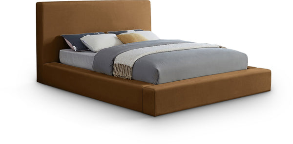 Meridian Furniture Dorian Full Bed Velvet Upholstered Low Profile Frame for Contemporary Bedroom Style Saddle DorianSaddle-F
